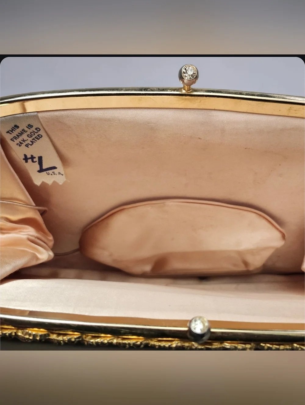 Vintage 1960  Harry Levine Gold Floral Kiss Lock Clutch